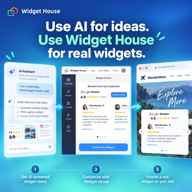 AI planning and Widget House configuration combined to publish a website widget