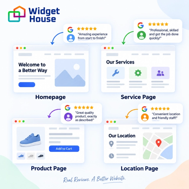 Relevant Google reviews matched to homepage, service, product, and location pages