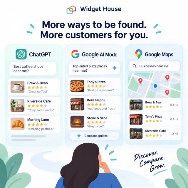 ChatGPT, Google AI Mode, and Google Maps helping a customer discover and compare local businesses