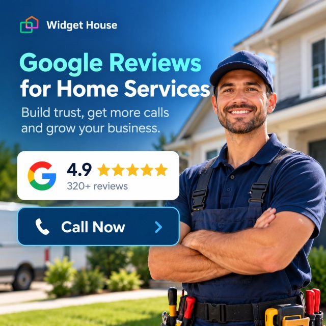 Illustration of a home-service technician with a Google review rating and a Call Now button