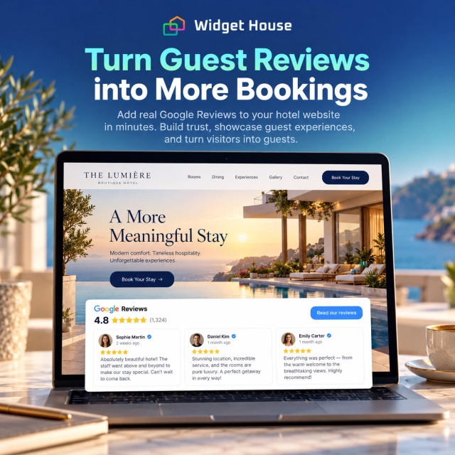Illustrative hotel website with a Book Your Stay button and a Google Reviews section