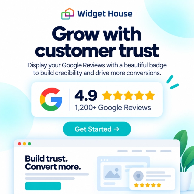 Google Reviews Badge showing rating and stars beside a website call to action