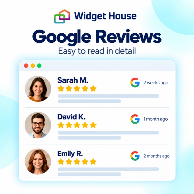 Google Reviews List showing detailed reviews in a vertical reading flow
