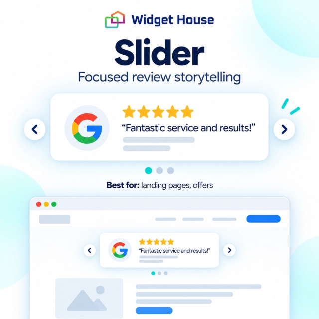 Google Reviews Slider highlighting one review at a time inside a website section