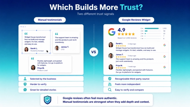 Fresh Google reviews compared with static website testimonials