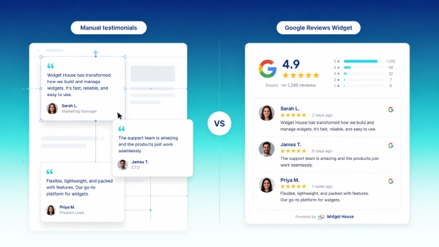 Google Reviews Widget and manual testimonials displayed side by side