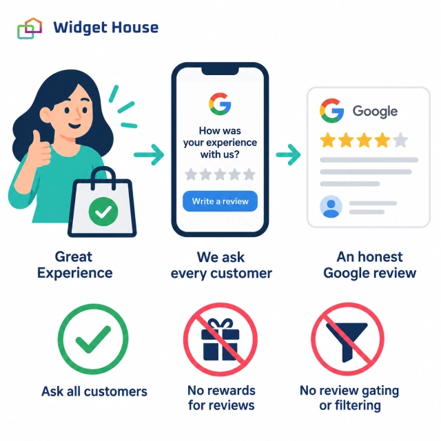 A neutral Google review request process that asks every customer without rewards or review gating
